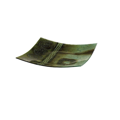 Diyas Home (DH) Carina Glass Art Platter 14 Inch Green/Brown Glitter