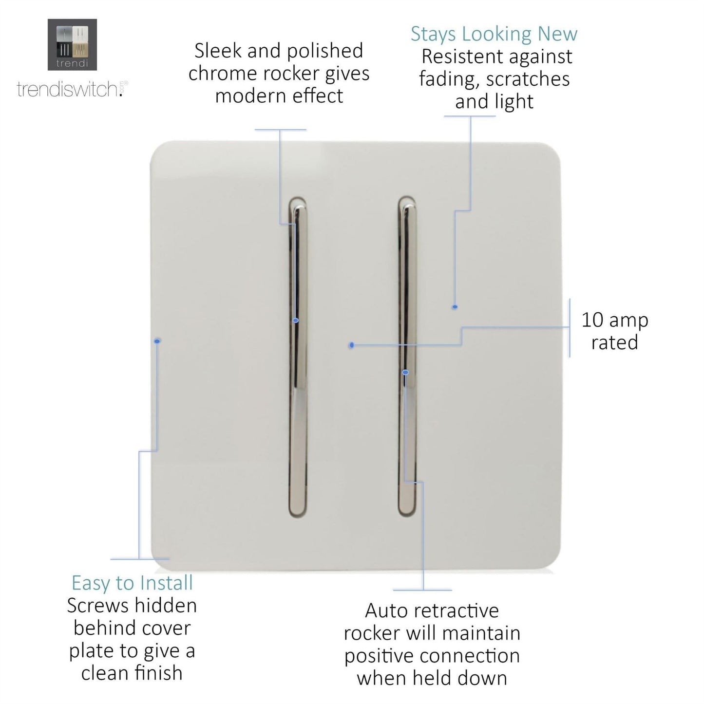 Trendi Switch 2 Gang Retractive white