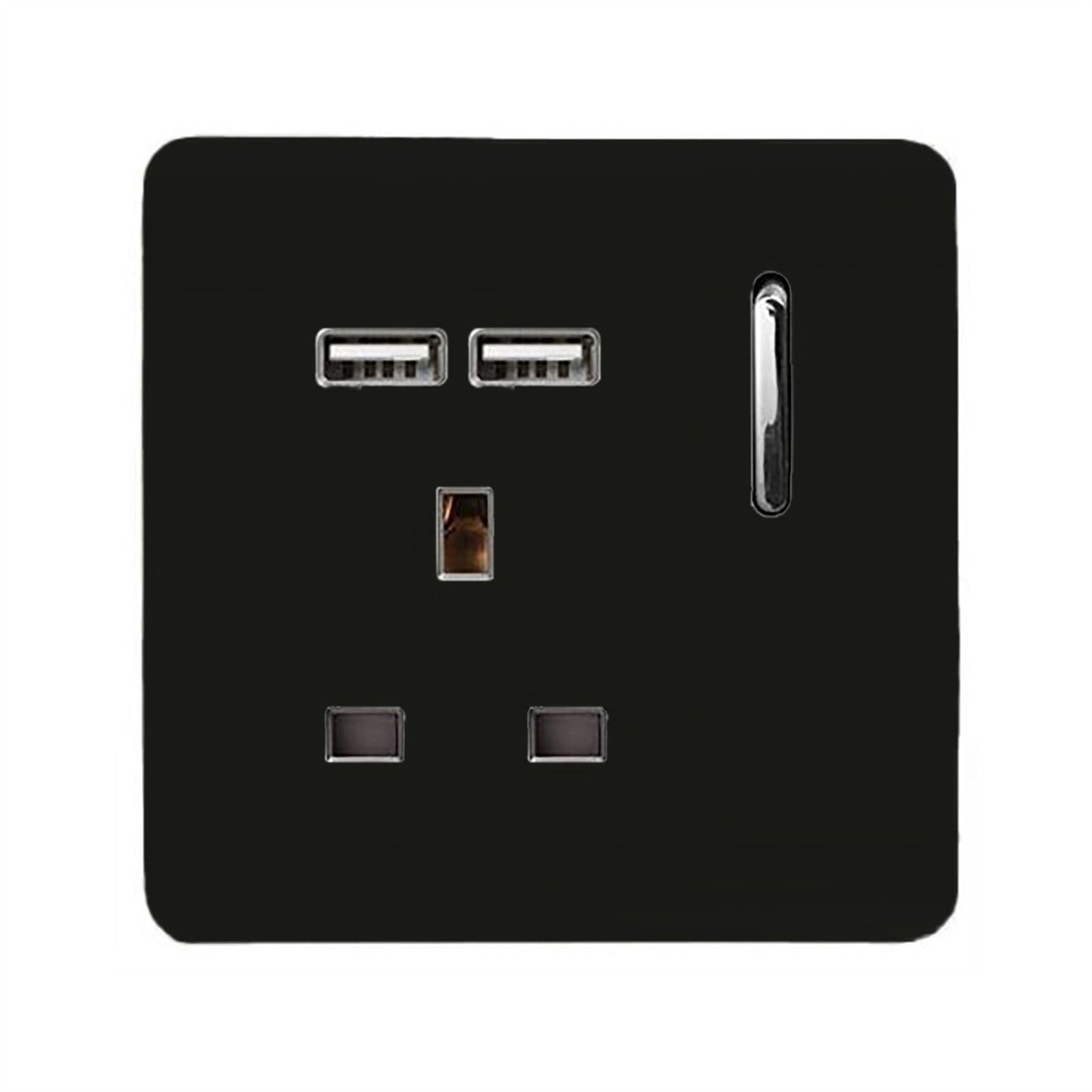 Trendi 1 Gang Artistic Modern Glossy 13 Amp 2 x 2.1mA USB Switched Tactile Plug Socket Black