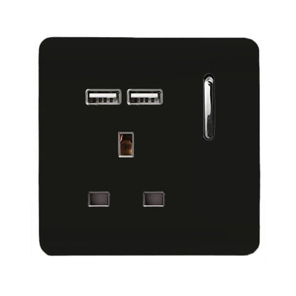 Trendi 1 Gang Artistic Modern Glossy 13 Amp 2 x 2.1mA USB Switched Tactile Plug Socket Black