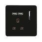 Trendi 1 Gang Artistic Modern Glossy 13 Amp 2 x 2.1mA USB Switched Tactile Plug Socket Black