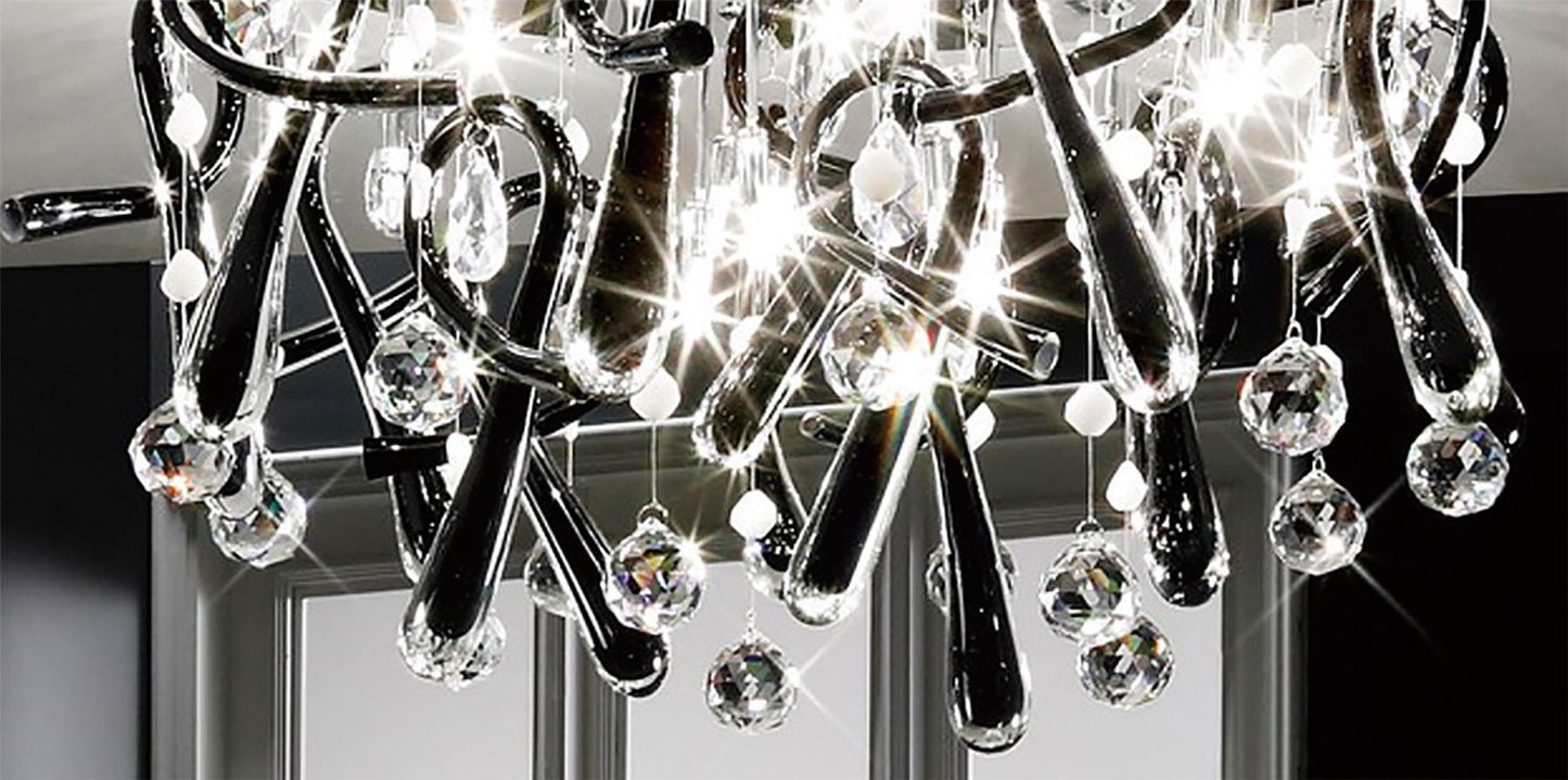 Diyas Class 60cm Flush  Round 20 Light G4 Polished Chrome/Black Glass/Crystal Ceiling Light Fitting