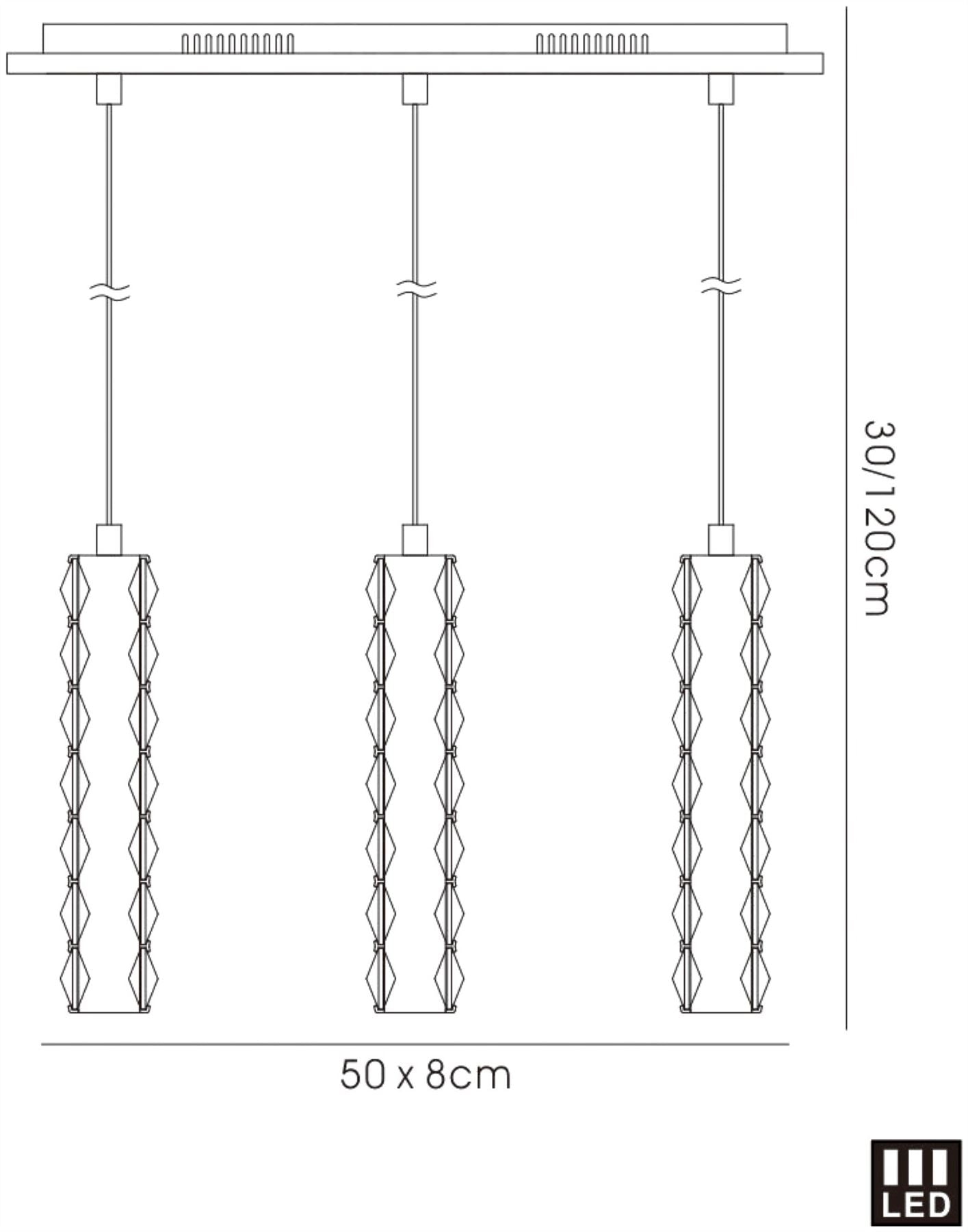 Diyas Galaxy Linear  3 Drop LED 4000K 3 X 3W Polished Chrome, Crystal Ceiling Pendant Light Fitting