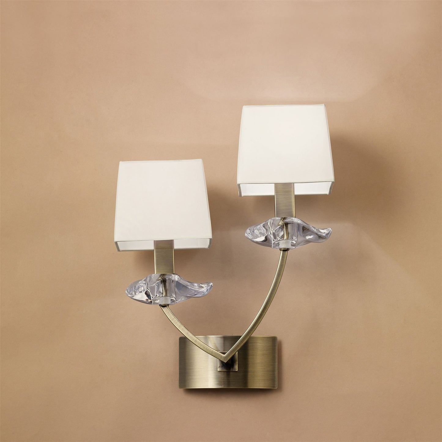 Mantra Akira Wall Light Switched 2 Light E14, Antique Brass with Cream Shades