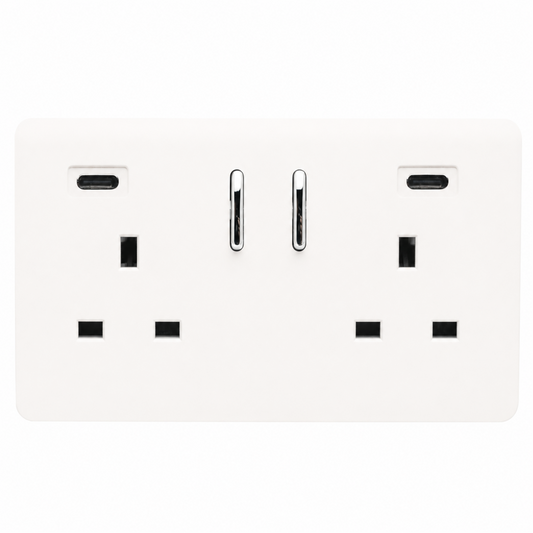Trendi Switch 2 Gang USB 65W Type C USB Plug Socket in Matt White