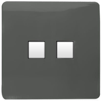 Trendi Artistic Modern Glossy Tactile 2 Gang Telephone Socket Charcoal