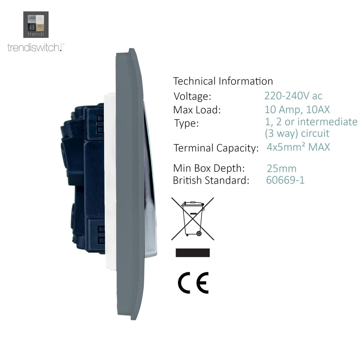 Trendi 4 Gang 3 Way Intermediate Artistic Modern Glossy 10 Amp Rocker Light Switch Warm Grey