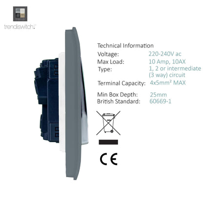 Trendi 4 Gang 3 Way Intermediate Artistic Modern Glossy 10 Amp Rocker Light Switch Warm Grey
