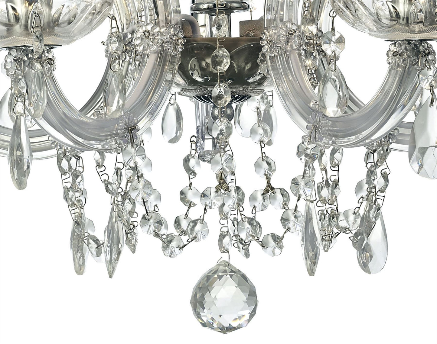 Deco Gabrielle Chandelier with Glass Sconce & Glass Droplets 5 Light E14 Polished Chrome Finish