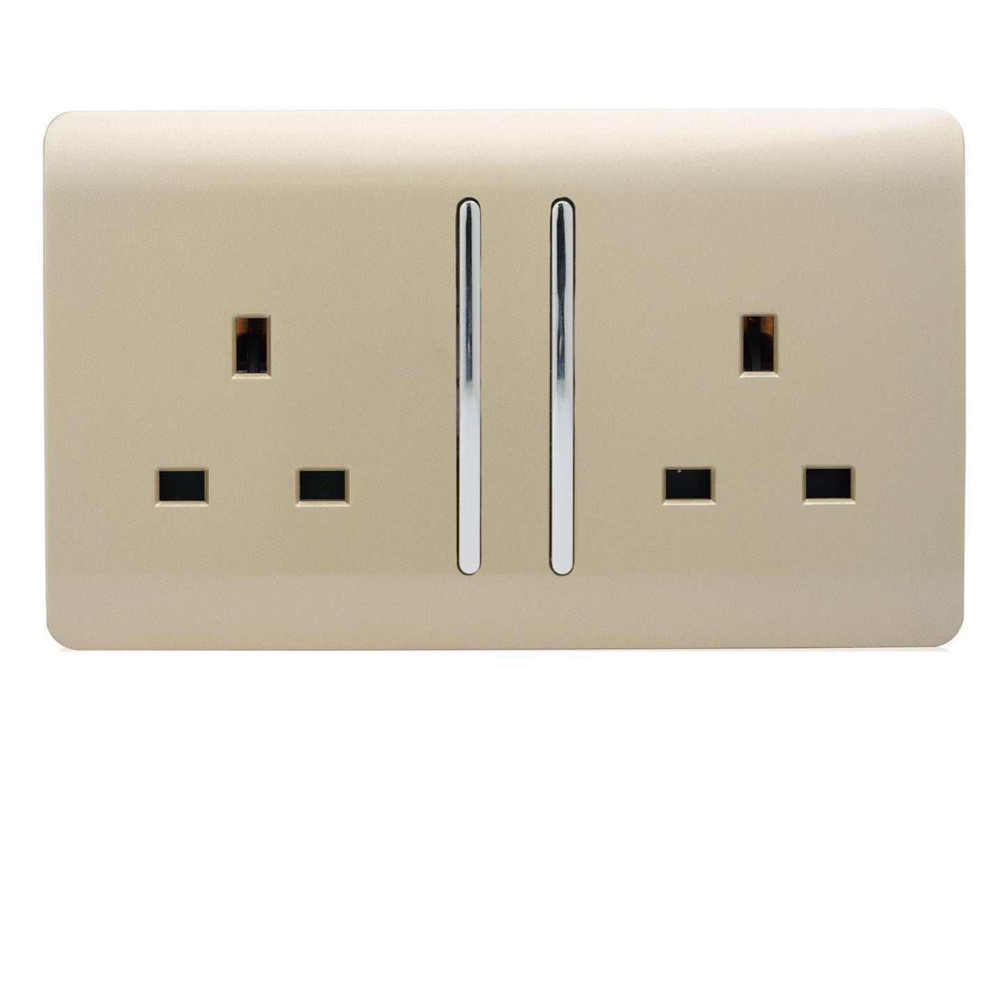 Trendi 2 Gang Artistic Modern Glossy 13 Amp Switched Plug Socket Champagne Gold (7 Pack)
