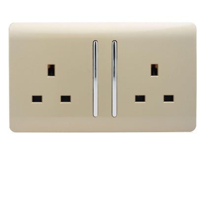 Trendi 2 Gang Artistic Modern Glossy 13 Amp Switched Plug Socket Champagne Gold (7 Pack)
