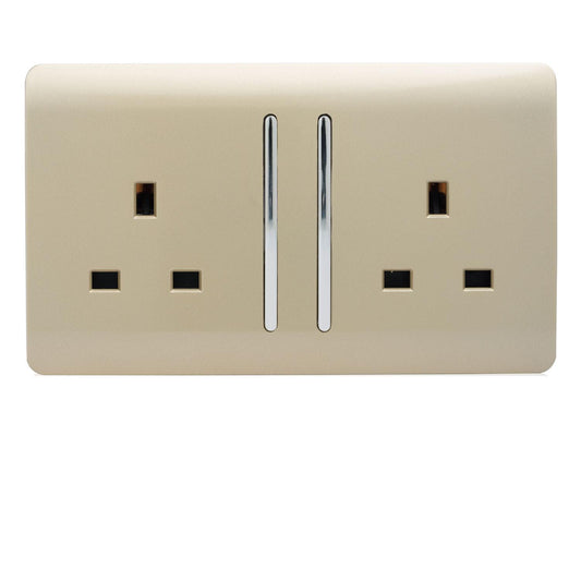 Trendi 2 Gang Artistic Modern Glossy 13 Amp Switched Plug Socket Champagne Gold (7 Pack)
