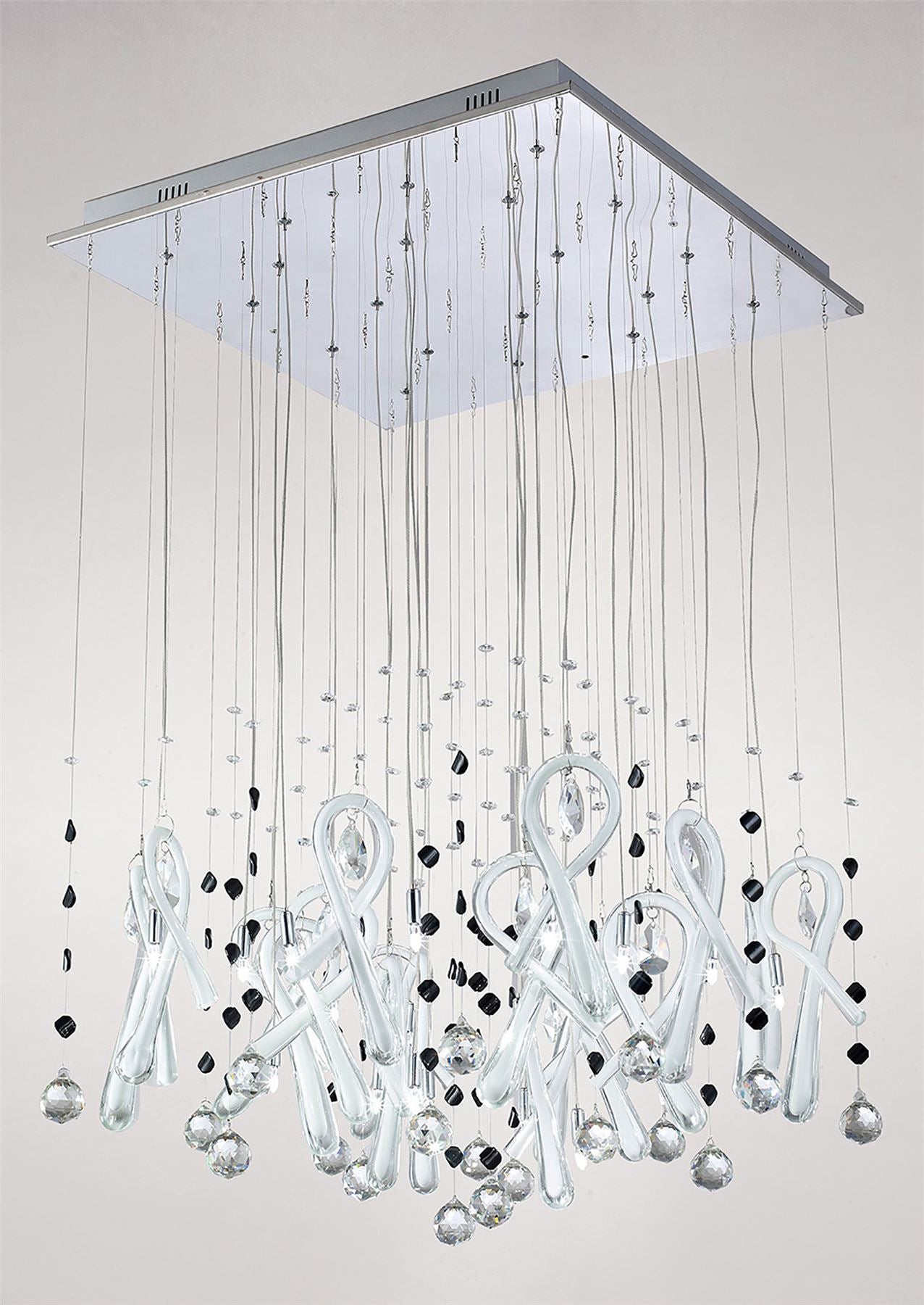 Diyas Class  Square 20 Light G4 Polished Chrome/White Glass/Crystal, NOT LED/CFL Compatible Ceiling Pendant Light Fitting