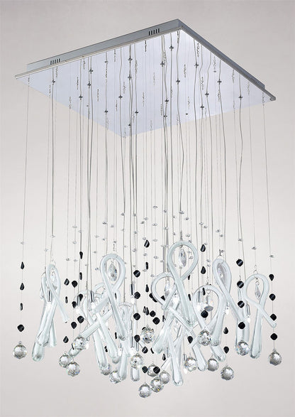 Diyas Class  Square 20 Light G4 Polished Chrome/White Glass/Crystal, NOT LED/CFL Compatible Ceiling Pendant Light Fitting