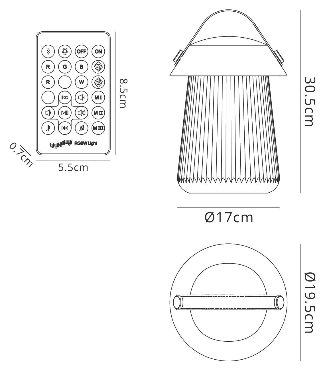 Mantra M3697 Funghi IP44 Portable 3W Speaker, 120lm, 3W LED RGBW Lamp Bluetooth Connection/Remote Control, 2yrs Warranty
