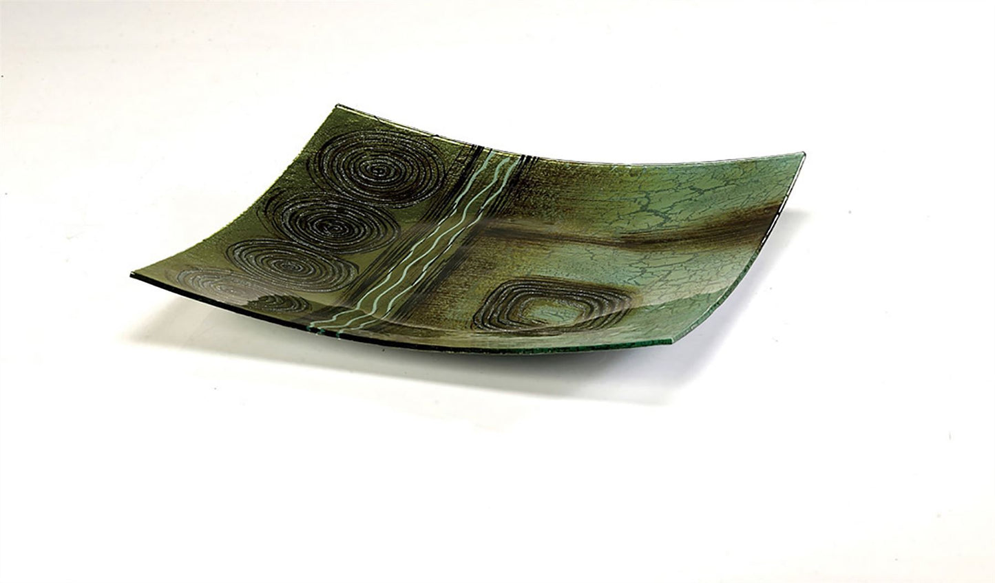 Diyas Home (DH) Carina Glass Art Platter 14 Inch Green/Brown Glitter