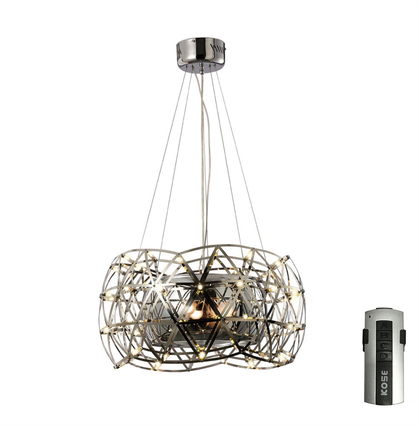 Diyas Atria 65cm  3 Light E27 with LEDs and Remote Control Stainless Steel Ceiling Pendant Light Fitting