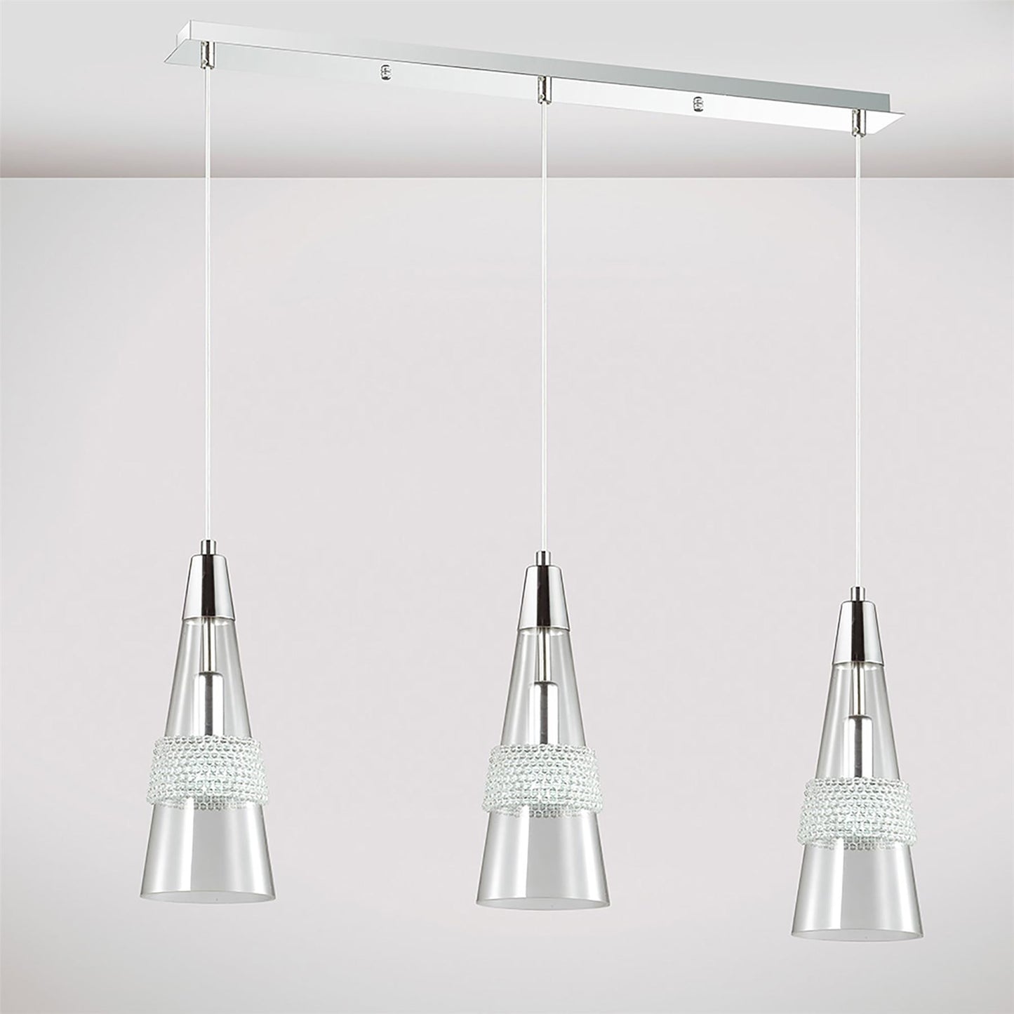 Diyas Emilia  3 Light E14 Linear Polished Chrome/Crystal Ceiling Pendant Light Fitting