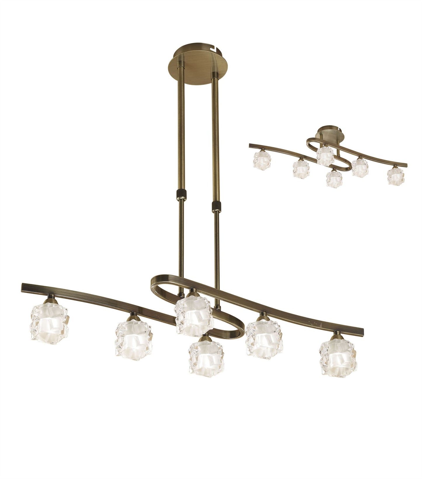 Mantra M1861 Ice Rectangular Telescopic Semi Flush Convertible 6 Light G9 ECO, Antique Brass