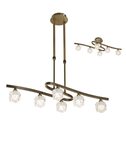 Mantra M1861 Ice Rectangular Telescopic Semi Flush Convertible 6 Light G9 ECO, Antique Brass