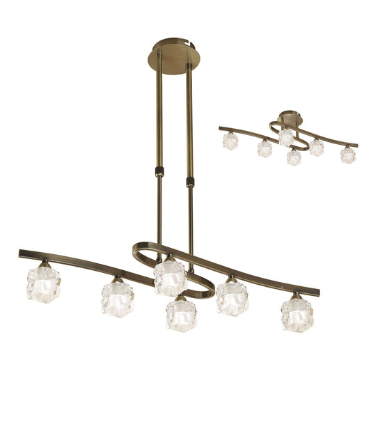 Mantra M1861 Ice Rectangular Telescopic Semi Flush Convertible 6 Light G9 ECO, Antique Brass