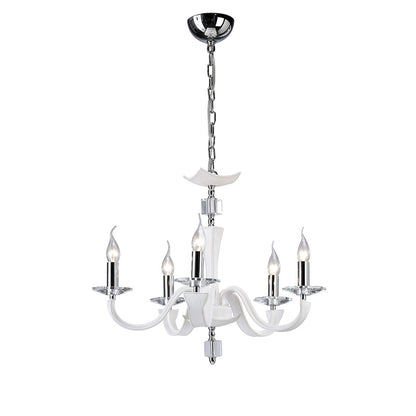 Diyas Nardini 60cm  5 Light E14 Polished Chrome/White Faux Leather/Crystal Ceiling Pendant Light Fitting