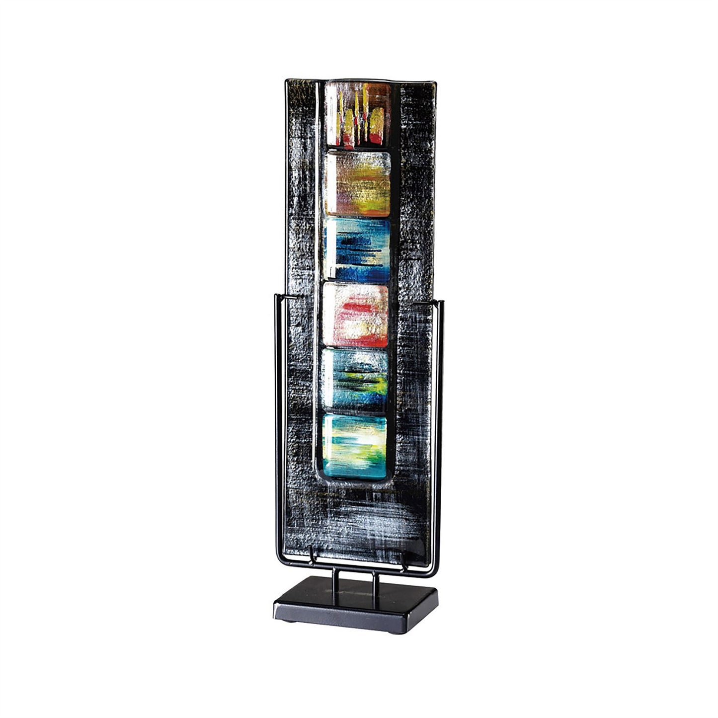 Diyas Home (DH) Orion Glass Art Vase with Stand Black/Multi-Colour Art