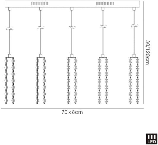 Diyas Galaxy Linear  5 Drop 15W LED 4000K Polished Chrome, Crystal Ceiling Pendant Light Fitting