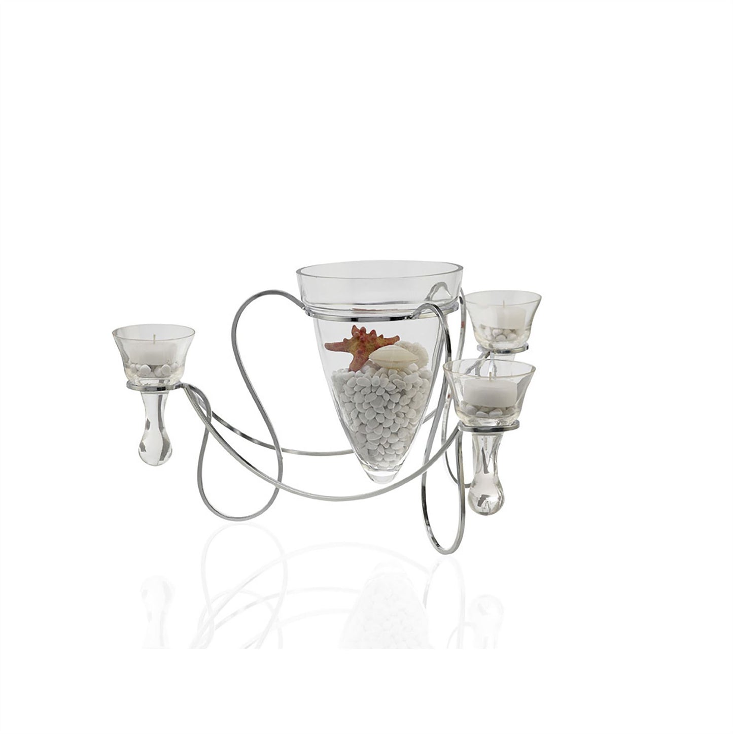 Diyas Home (DH) Tessa Candle Holder 3 Arm Polished Chrome/Clear Glass Art