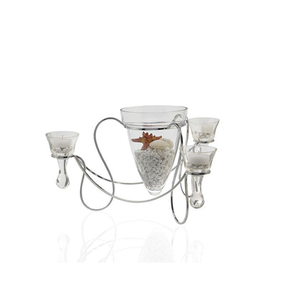 Diyas Home (DH) Tessa Candle Holder 3 Arm Polished Chrome/Clear Glass Art
