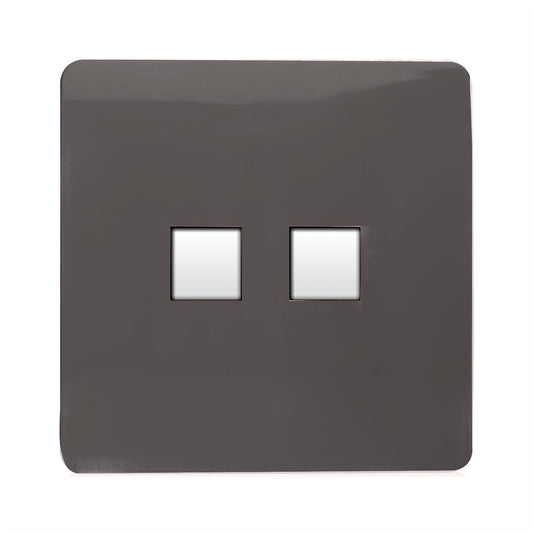 Trendi Switch 2 Gang RJ45 Cat 6 Modern Designer PC Ethernet Socket in Dark Brown