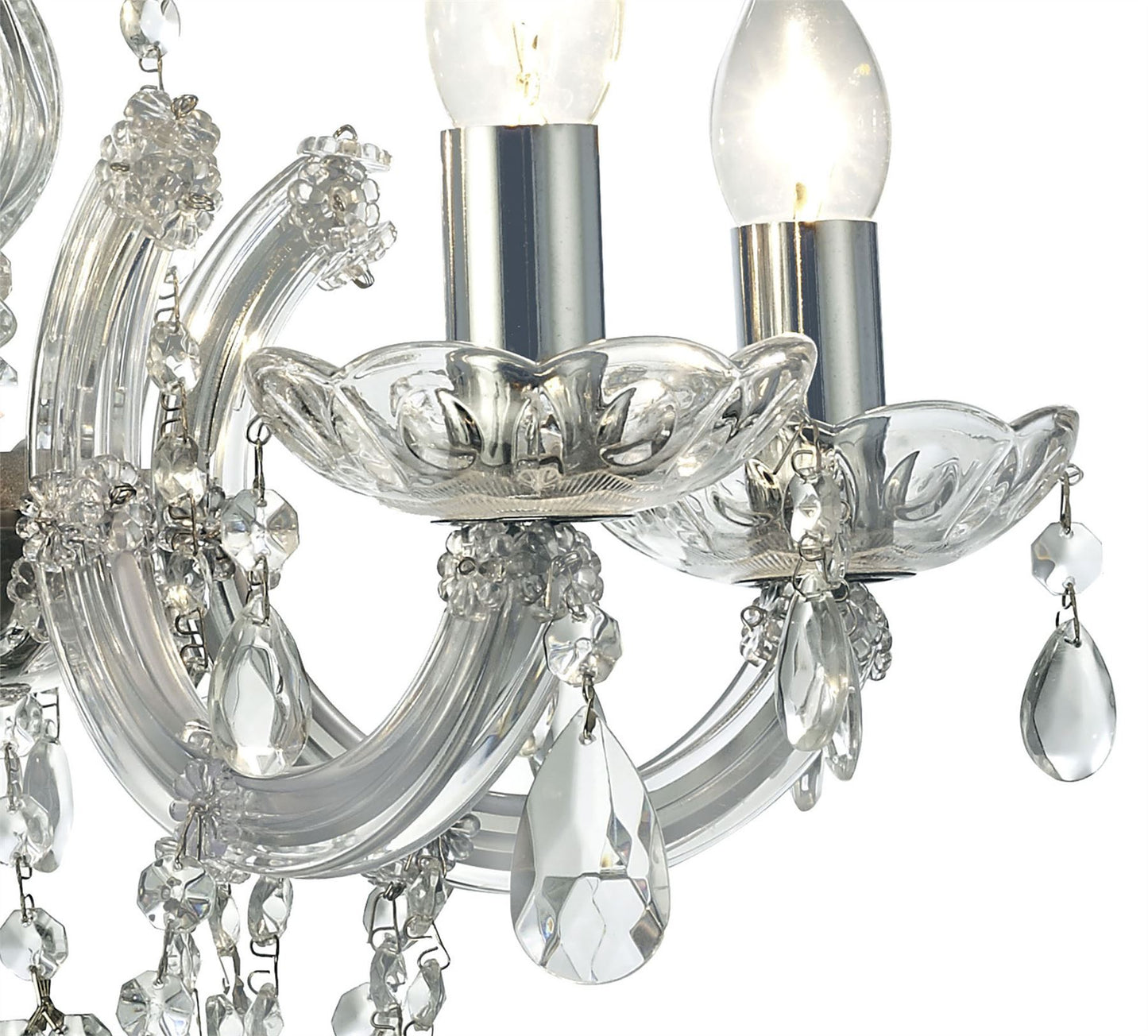 Deco Gabrielle Chandelier with Glass Sconce & Glass Droplets 5 Light E14 Polished Chrome Finish