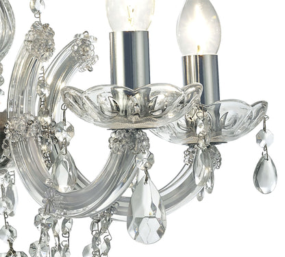 Deco Gabrielle Chandelier with Glass Sconce & Glass Droplets 5 Light E14 Polished Chrome Finish