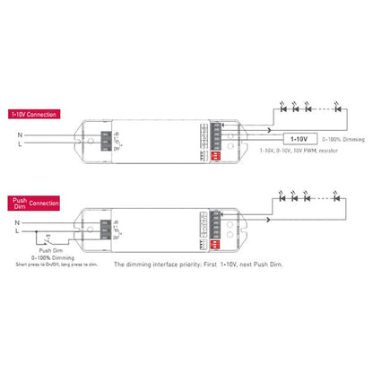 LTECH 1-10V Constant Current 0/1-10V, PWM, Resistor, Push Dim, 0.5-25W, C. Current Dimmable Driver, 180/250/350/400/500/550/600/700mA, DC:3-54V, EFF>85%, 3yrs Warranty