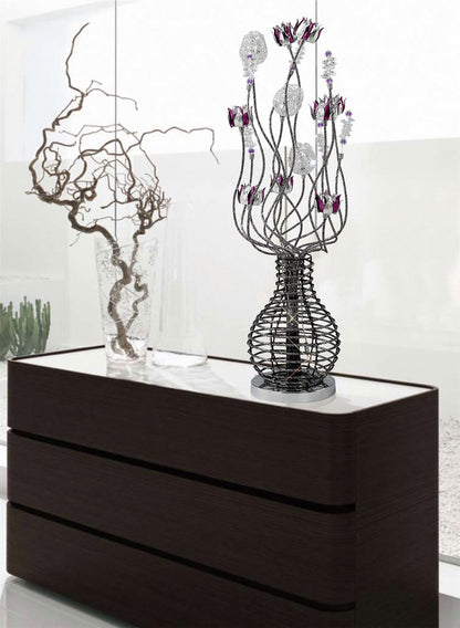Diyas Home Viola Aluminium (DH) Viola Crystal Table Lamp 5 Light G4 Black/Purple/Chrome, NOT LED/CFL Compatible
