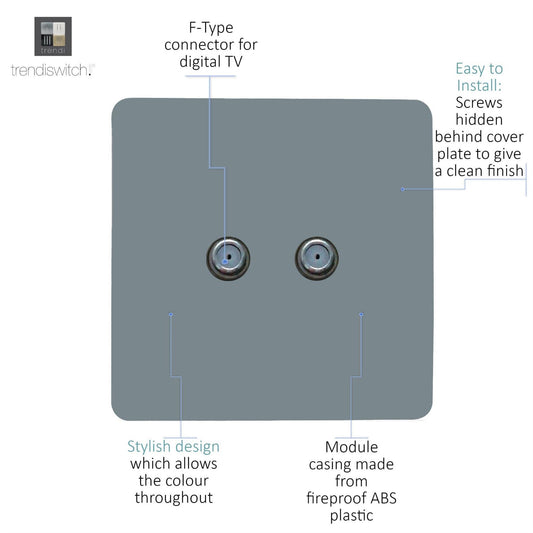 Trendi Switch 2 Gang Male F-Type Satellite Television Socket in Cool Grey