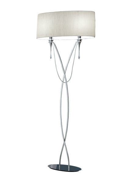 Mantra Lucca Floor Lamp 2 Light E27, Polished Chrome with White Shade & Clear Crystal