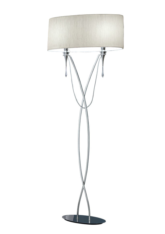 Mantra Lucca Floor Lamp 2 Light E27, Polished Chrome with White Shade & Clear Crystal