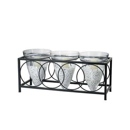 Diyas Home (DH) Tessa Candle Holder 3 Cone Black/Clear Glass Art
