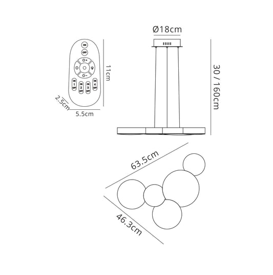 Mantra Fusion M5762 Lunas Pendant 63.5cm x 46.3cm 43W LED 3000K, 2120lm, RF Remote Control White, 3yrs Warranty