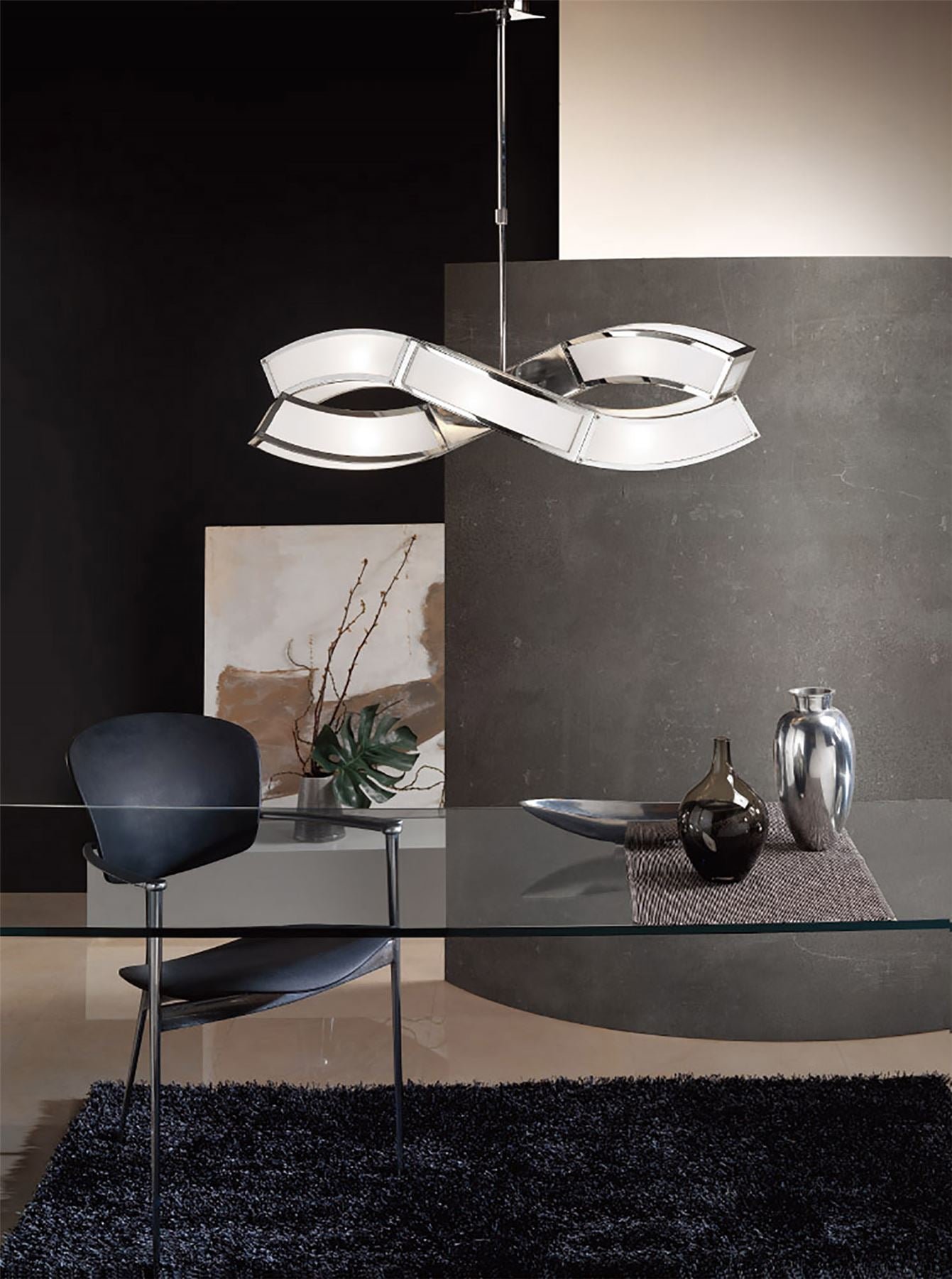 Mantra M0388 Duna E27 Rectangular Pendant 2 Arm 6 Light E27, Polished Chrome/White Acrylic