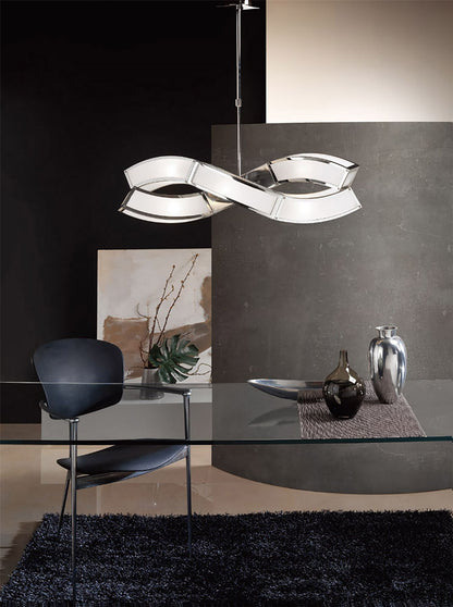 Mantra M0388 Duna E27 Rectangular Pendant 2 Arm 6 Light E27, Polished Chrome/White Acrylic