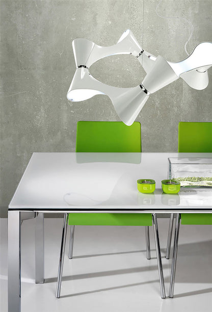 Mantra M1542 Ora Pendant 8 Twisted Round Light E27, Gloss White/White Acrylic/Polished Chrome