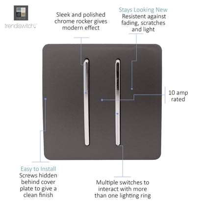 Trendi 2 Gang 2 Way Artistic Modern Glossy 10 Amp Rocker Tactile Light Switch Dark Brown