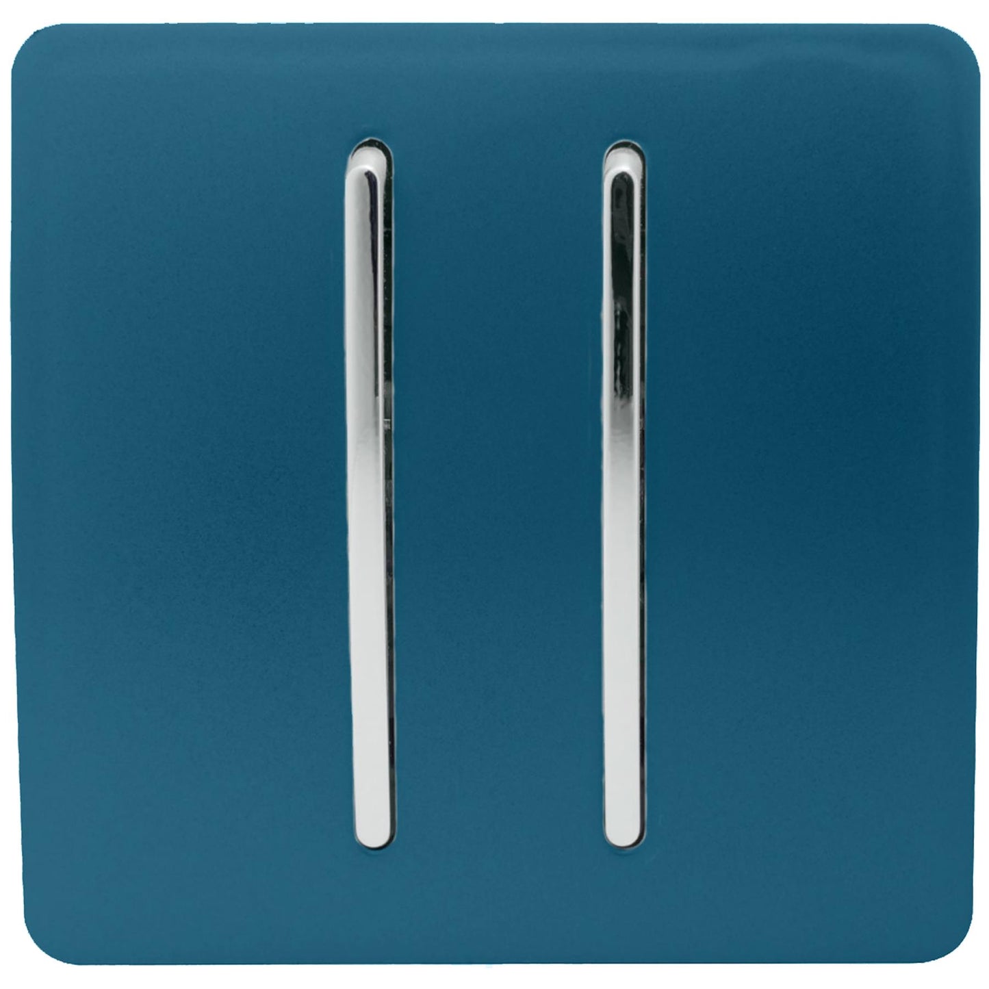 Trendi 2 Gang 2 Way 240V Screwless Artistic Modern Glossy 10 Amp Chrome Rocker Electrical Wall Light Switch in Midnight Blue (2 pack)