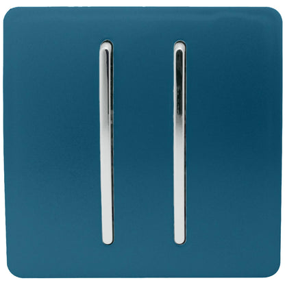 Trendi 2 Gang 2 Way 240V Screwless Artistic Modern Glossy 10 Amp Chrome Rocker Electrical Wall Light Switch in Midnight Blue (2 pack)
