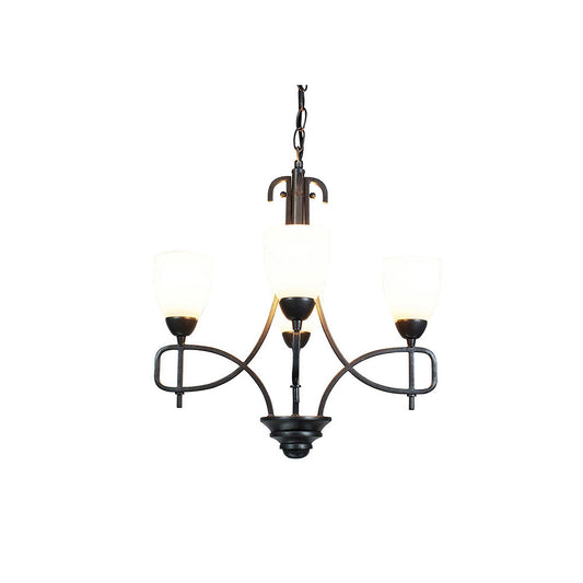Diyas San Marino 40cm  4 Light E14 Tex/Pewter/Frosted Glass Ceiling Pendant Light Fitting