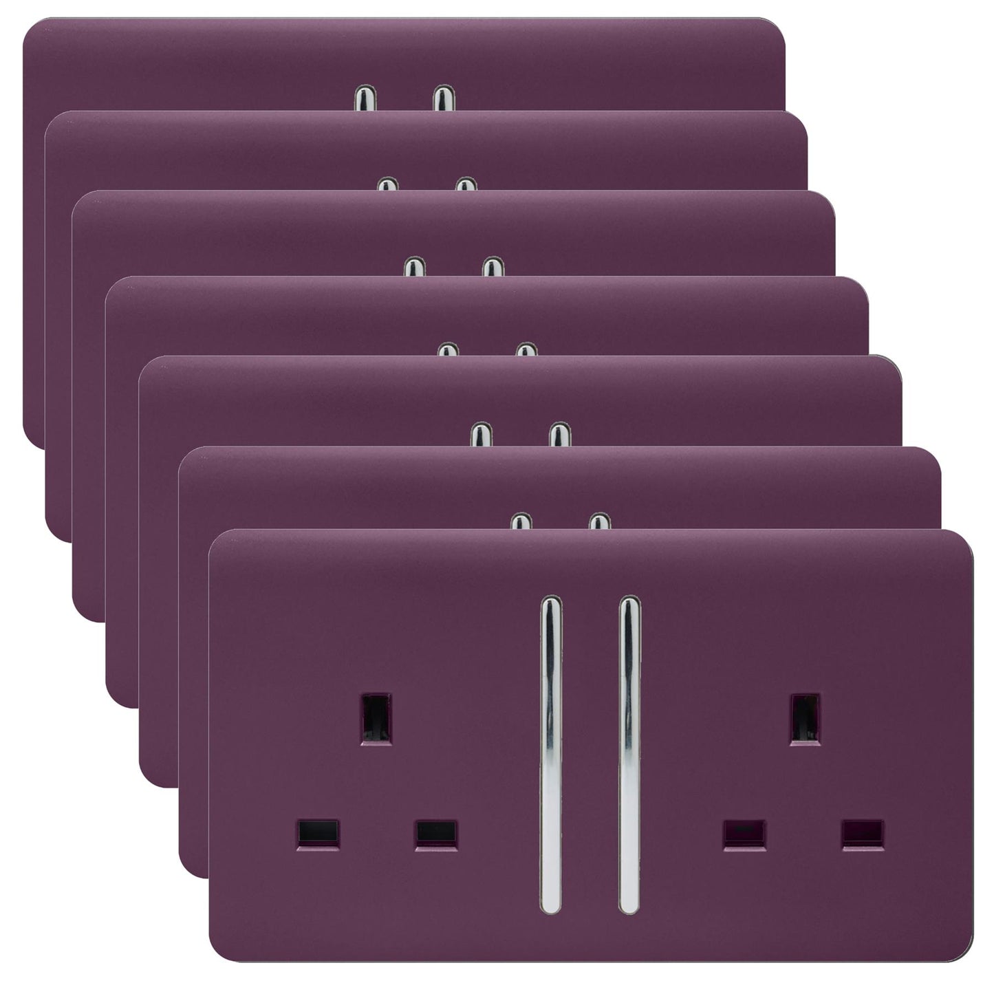 Trendi 2 Gang Artistic Modern Glossy 13 Amp Switched Plug Socket Plum (7 Pack)
