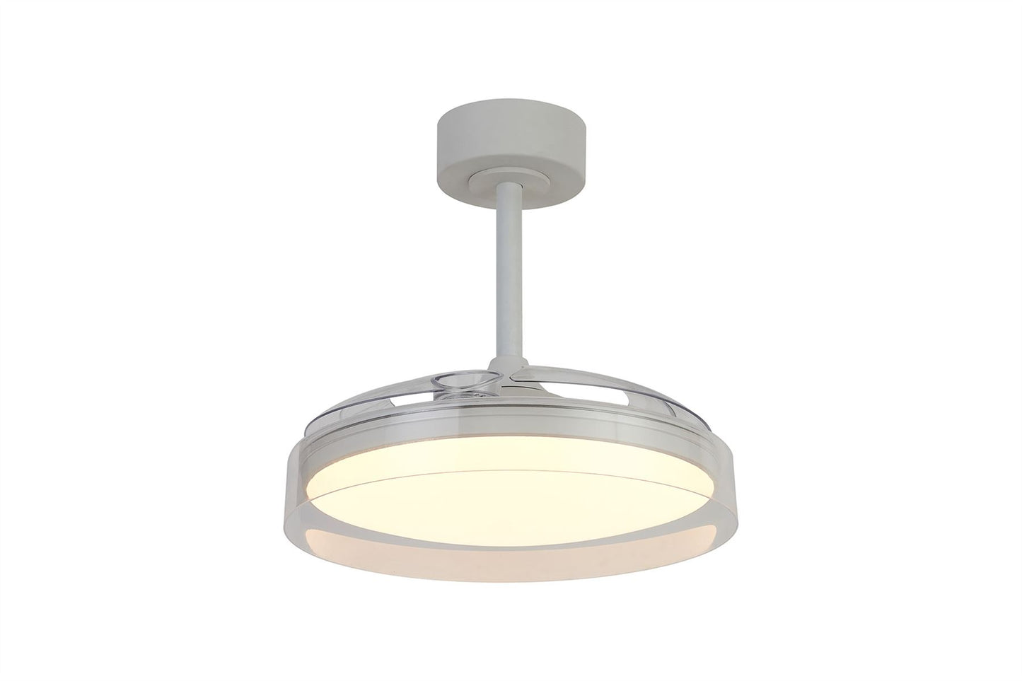 Glass Fan 44cm 36W LED Dimmable Ceiling Light With Built-In 25W DC Fan, 3000-5000K Remote Control, 5710lm, White/Clear, 5yrs Warranty