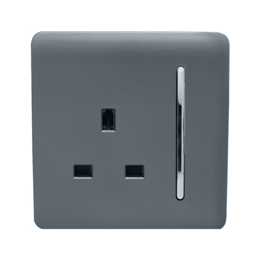 Trendi 1 Gang Artistic Modern Glossy 13 Amp Switched Tactile Plug Socket Warm Grey